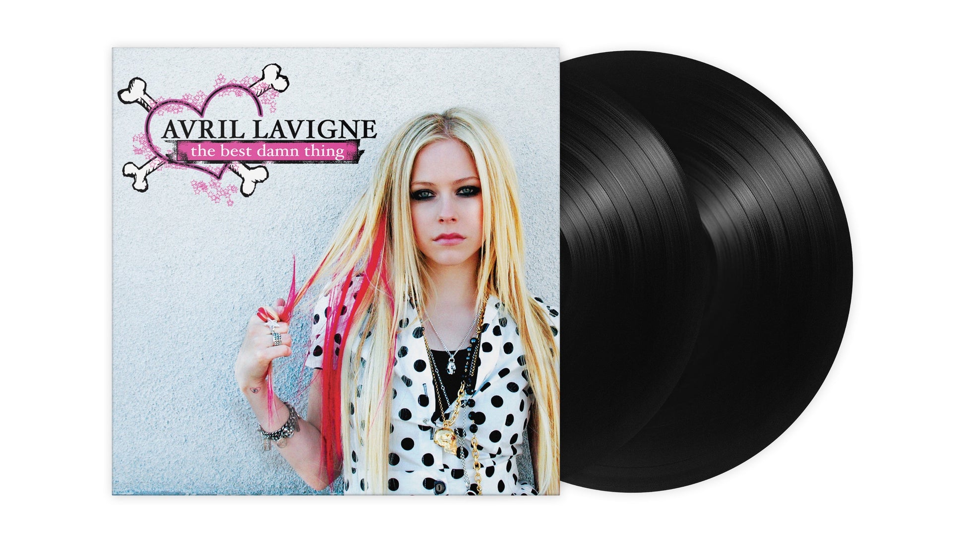 Avril Lavigne album cover and black vinyl record shown against white.