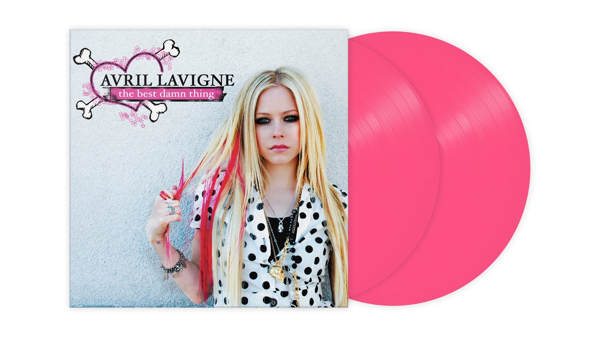Avril Lavigne album cover and two pink vinyl records.