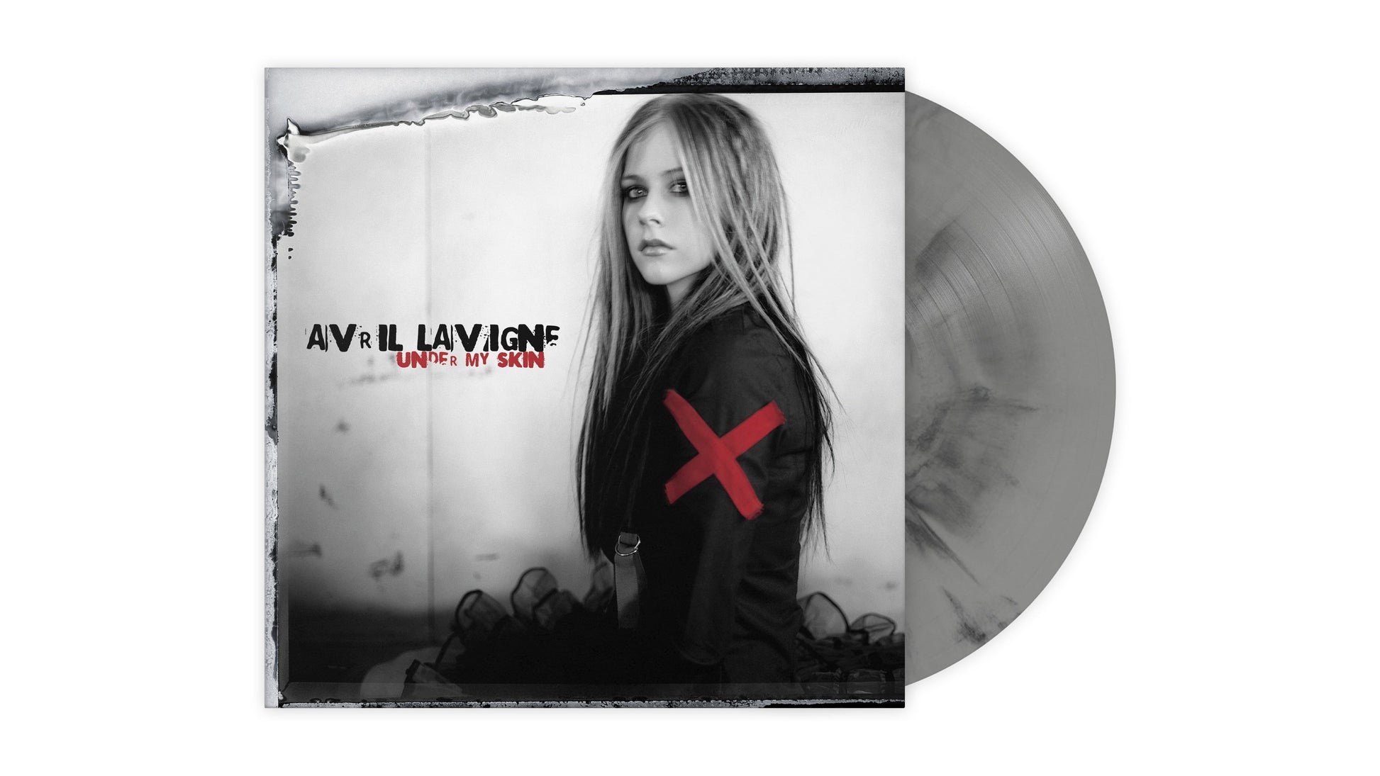 Avril Lavigne Under My Skin album cover with a grey marbled vinyl record.