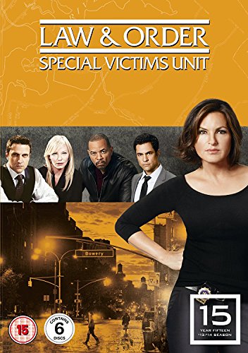 Law & Order: SVU DVD cover with cast photos and city background.