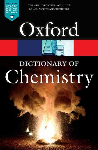 Oxford Dictionary of Chemistry book cover with a fiery skull image.