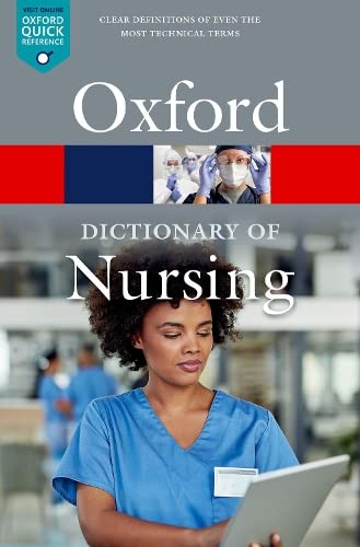 Oxford Dictionary of Nursing book cover with a healthcare worker.