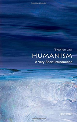 Book cover for "Humanism: A Very Short Introduction" with blue abstract art.