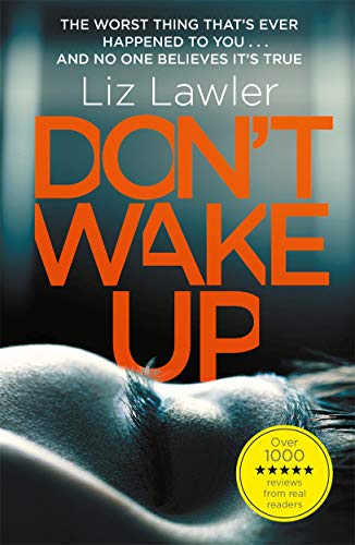 Book cover with large orange text "DON'T WAKE UP" and a blurred face.