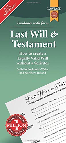 Green Lawpack Last Will and Testament form guide with a sample document overlay.
