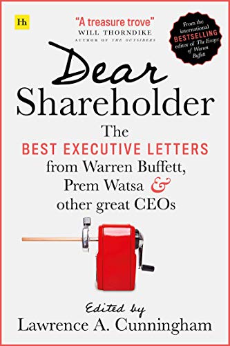 Red book cover with white text: "Dear Shareholder," and a vintage reel-to-reel.