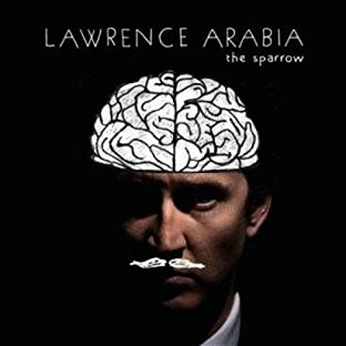 CD cover: man with mustache, brain illustration, dark background.