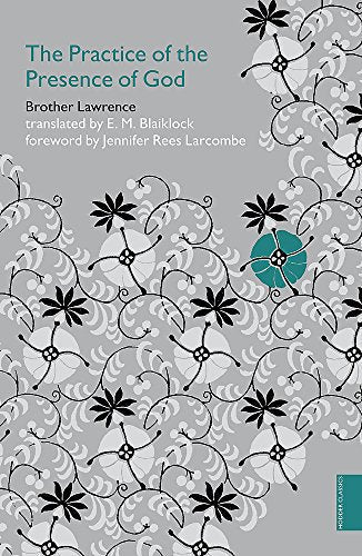 Book cover with floral design and teal title: "The Practice of the Presence of God".