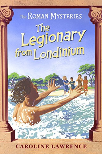 Book cover: boy emerging from waves, children on beach, Roman columns.