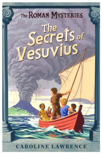 Book cover depicting children in a boat near erupting Mount Vesuvius.