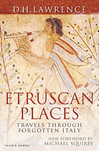 Book cover: "Etruscan Places" featuring an ancient fresco painting.