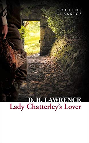 Book cover: “Lady Chatterley’s Lover” with a man’s legs and doorway scene.