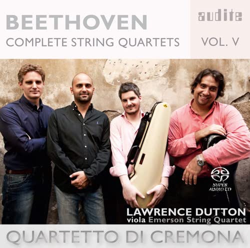 CD cover featuring four musicians with a viola, titled "Beethoven: Complete String Quartets Vol. V".