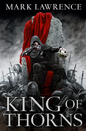 Book cover: hooded figure on a throne with soldiers, dark fantasy.