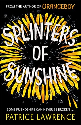 Book cover with yellow sunflower petals and glass shards on a black background.