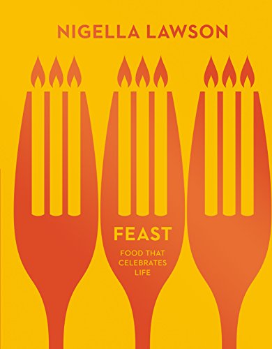 Orange cookbook cover with three forks and the title "Feast".