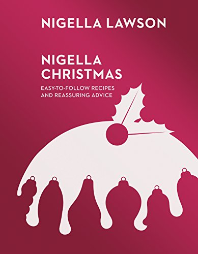 The image is a cookbook cover. Alt text: Red cookbook cover with white text and Christmas ornament design.
