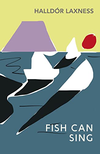 Book cover illustration featuring a purple mountain, blue water, and a red sun.