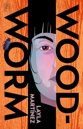 Book cover: “Woodworm” with a face, insect, and bold typography.