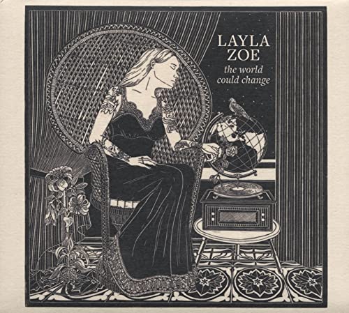 Black and white album cover featuring a woman with a vintage gramophone.