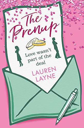 Book cover: “The Prenup” with silhouettes of a couple and rings.