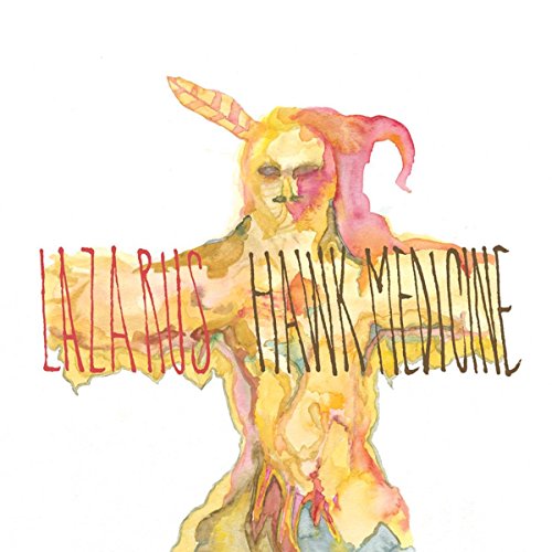 Watercolor painting of a figure with feathered wings and outstretched arms.