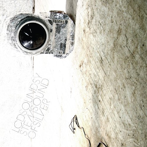 LCD Soundsystem "Sound of Silver" vinyl record, white cover with text.