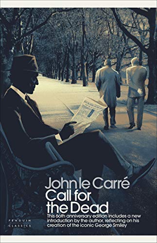 Book cover: man reading newspaper, two figures walking in a park.
