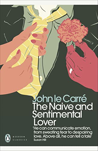 Book cover illustration of hands adjusting a yellow tie and holding a pink carnation.