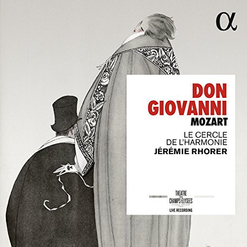 CD cover for Mozart’s “Don Giovanni” featuring illustrated figures in formal wear.