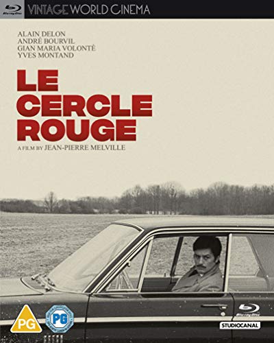 Blu-ray cover for French film “Le Cercle Rouge” with a car and man.