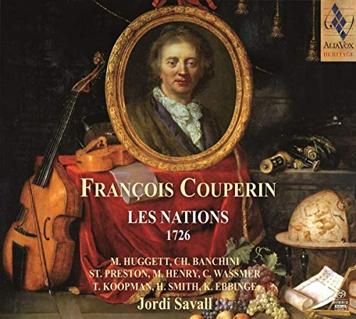 CD cover: portrait of François Couperin with baroque instruments and fruit.