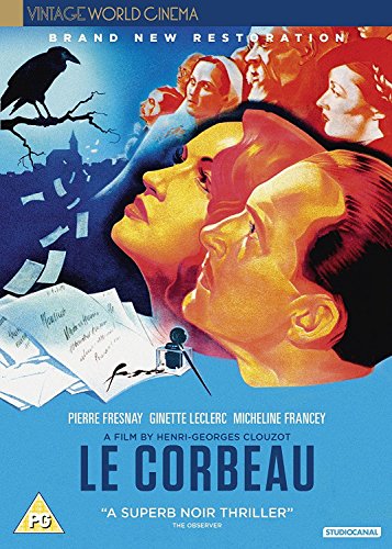 DVD cover for "Le Corbeau" featuring a raven, faces, and falling papers.