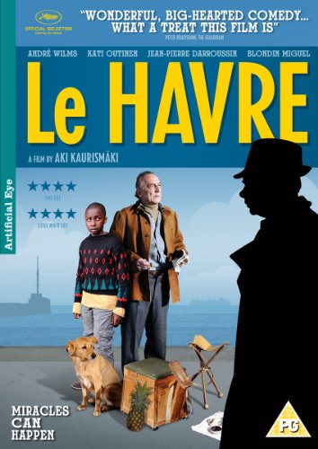 "Le Havre" DVD cover featuring two men, a dog, and a silhouette against a blue background.