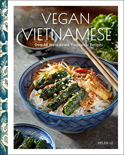 Cookbook cover featuring a bowl of vegan Vietnamese noodles and chopsticks.