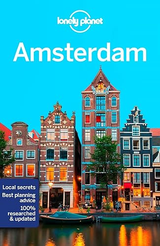 Lonely Planet Amsterdam travel guide cover with canal houses and boats.