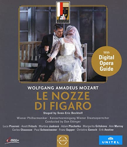 Blu-ray cover for Mozart’s “Le Nozze Di Figaro” opera, featuring two performers.