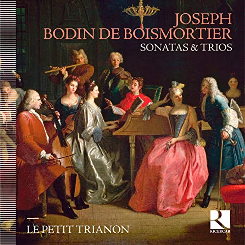 CD cover depicting 18th-century musicians in formal attire, "Le Petit Trianon.