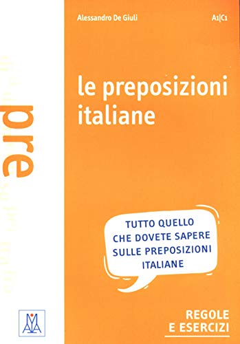 Book cover titled Le preposizioni italiane with orange background and white text.