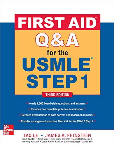 Yellow and red book cover with "First Aid Q&A for the USMLE Step 1" text.