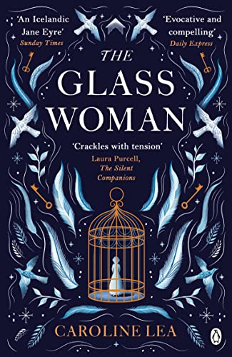 Book cover with a golden birdcage, white feathers, and birds on a dark background.