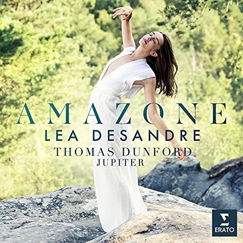 Lea Desandre album cover, woman in white dress among greenery.