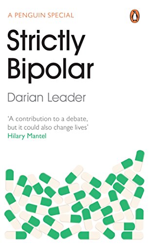"Book cover with title 'Strictly Bipolar' and scattered green and white pills at the bottom."