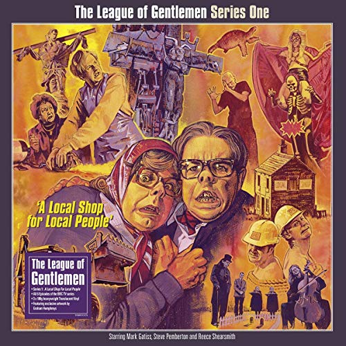 Vintage-style vinyl cover for "The League of Gentlemen" featuring character collage.