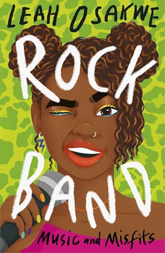 Book cover illustration of a girl with space buns holding a microphone.