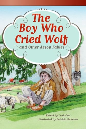 Book cover: “The Boy Who Cried Wolf” with a boy and a wolf illustration.