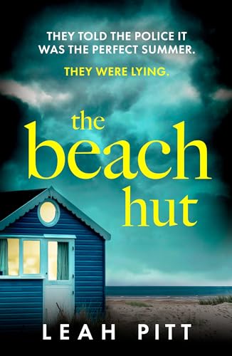 Book cover: “The Beach Hut” with a blue beach hut and stormy sky.
