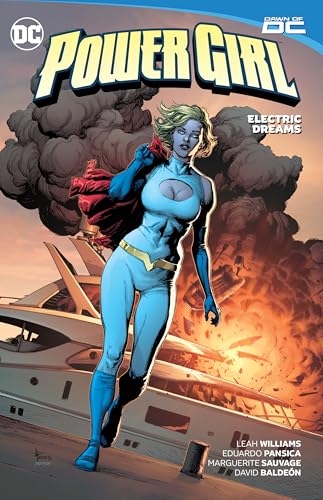 Comic book cover featuring Power Girl in a blue suit, facing right.