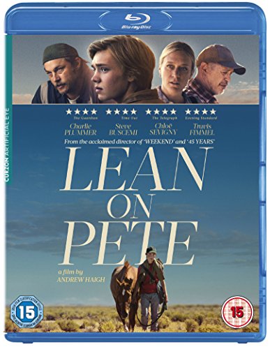 “Lean On Pete” Blu-ray cover featuring four people and a horse.