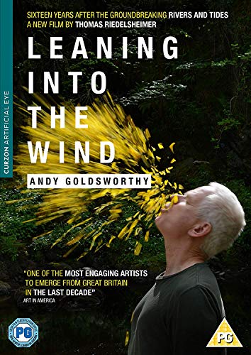DVD cover featuring Andy Goldsworthy blowing yellow leaves against a dark forest background.